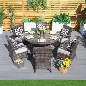 Wicker's 6 Seats Round Dining Set - Table with Chairs