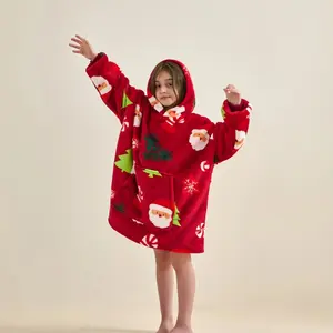 Wearable Blanket for Kids, Cozy Wearable Blanket Hoodie for Teens Girls Boys, Warm Blankets Sweatshirt Gift for Teenage, Hoodie Blankets with Sleeves and Giant Pocket - Printing Christmas