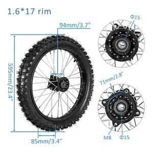 70/100-17 17 inch Front Wheel 1.6x17 Tire Tube Rim with Bearing Assembly for Pit Dirt Bike Monkey Bike CR85 YZ85 RFZ125 TTR125 SSR125 KLX SSR Taotao Apollo Razor