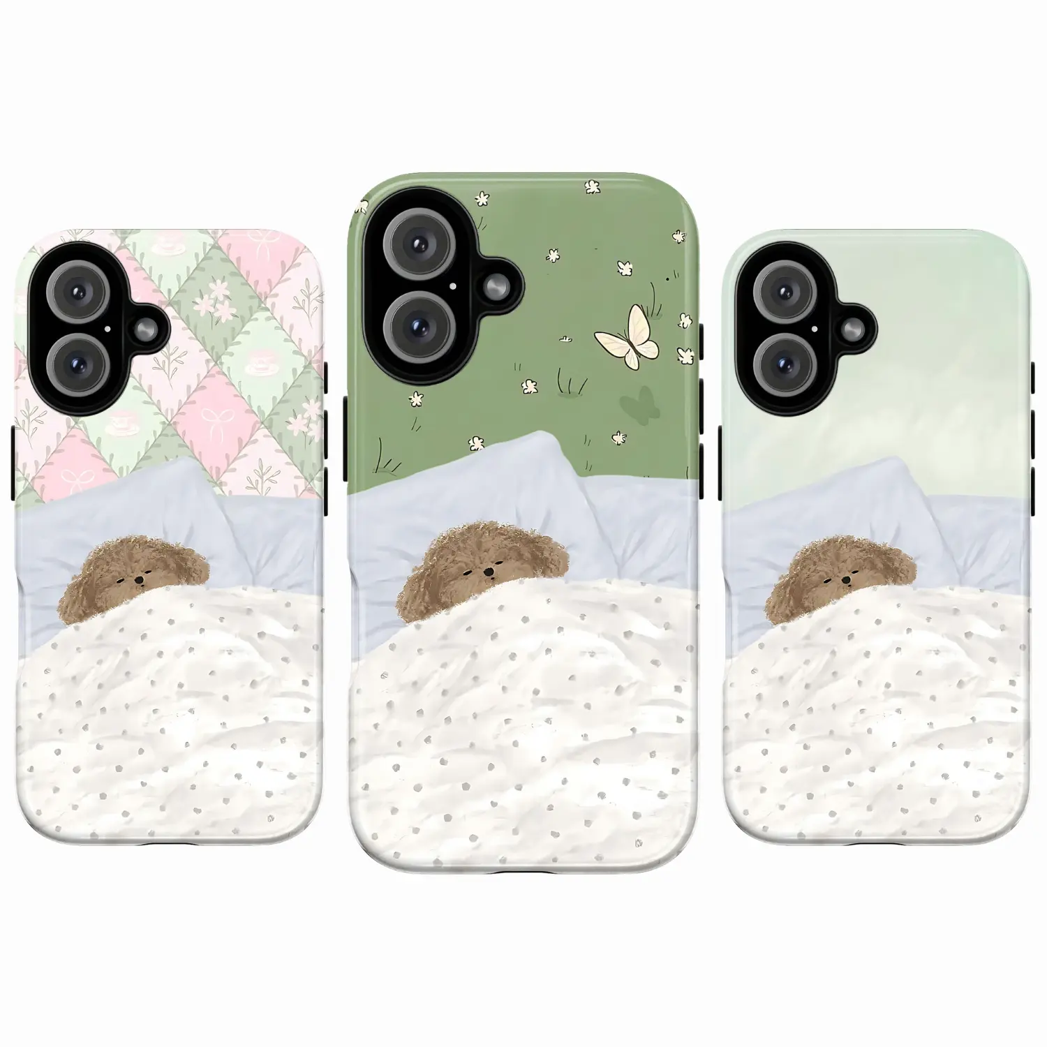 Sleepy Dog Phone Case – Cute Sleeping Puppy Phone Cover for iPhone 17 16 15 14 13 12 11 Pro Max & SS Galaxy S21–S25 | Kawaii Adorable Cottagecore Design – Cozy Dog in Bed | Soft Girl Aesthetic, Dreamy Pastel Patchwork – Girly Gift