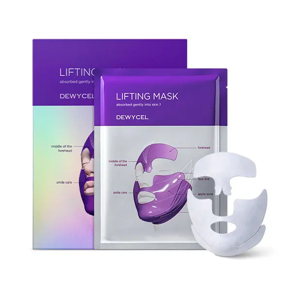 DEWYCEL 7Lifting Mask|Adenosine+Peptides+5types of hyaluronic with 7 Point HydroGel tex Mask| Improves  Forehead,Jaw,Frowns,Apple zone,smile lines,mouth,eye,chin|Hydrating,Elasticity| 4Pack for 4weeks