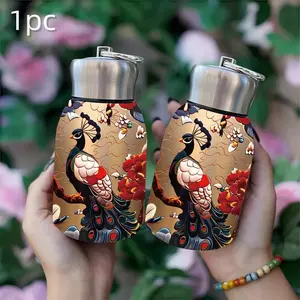 Mini Vacuum Insulated Water Bottle with Butterfly Goldfish Peacock Pattern, 10.5 Oz Stainless Steel Flask, 7-12 Hour Warming Time