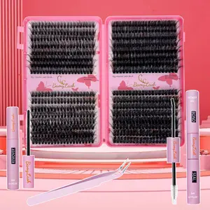 640pcs DIY Eyelash Extension Kit Individual Eyelashes Cluster, 10-18mm Mix 60D 80D with Eyelash Bond & Seal & Remover & Tweezers for Beginners, Individual Lash Extension Set, Thick Volume Lash Cluster Set, Cosmetic Makeup Lashes for Women