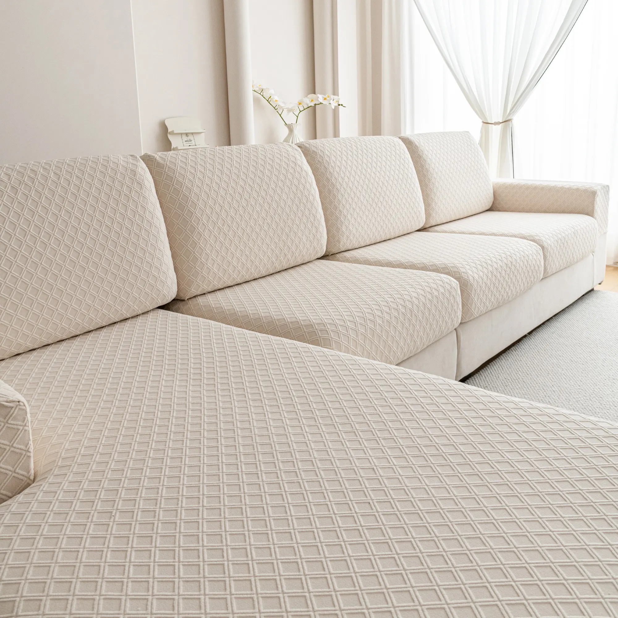1pc Diamond Pattern Universal Elastic Sofa Cushion Cover, Modern Anti-Slip Soft Reusable Couch Protector, Elastic Sofa Slipcover, L Shaped Couch Cover, Suitable for L-Type and 1234 Seat Sofas