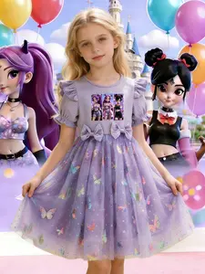 Idol Girl Group Style Print Dress, Princess Party Dance Gown, Dreamy Butterfly Mesh Skirt, Birthday Party Dress, Daily Wear Dress, Birthday Dresses