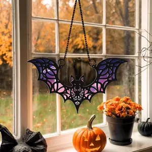 Personalized Gothic Bat Suncatcher, Halloween Bat Ornament, Spooky Bat Halloween Decor, Acrylic Light Catcher Window Hanging