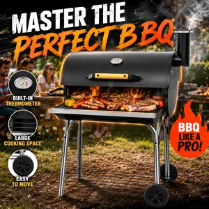 Medium Charcoal Barrel Grill-Smoker, Portable Grill Stoves, 5-6 People Capacity, Ideal for Home and Camping Use, Smokeless