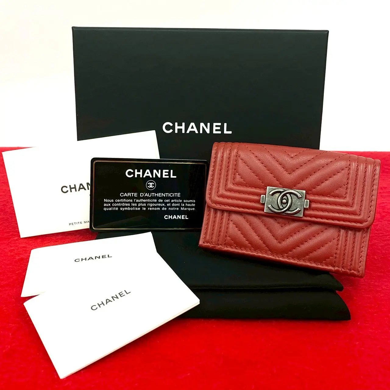 Pre-owned CHANEL Lambskin Small Leather Goods Boy Trifold Wallet