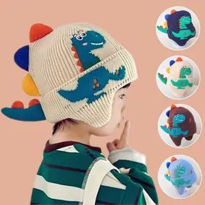 Kids Boys Girls Dinosaur Winter Knit Hat Baby Toddler Thick Scarf Earflap Hood Scarves Skull Caps
