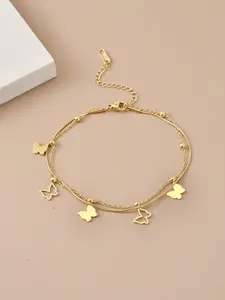 Butterfly Anklet for Women, Adjustable Beaded Jewelry, Stainless Steel Ankle Bracelet, Summer Beach Gift for Girls