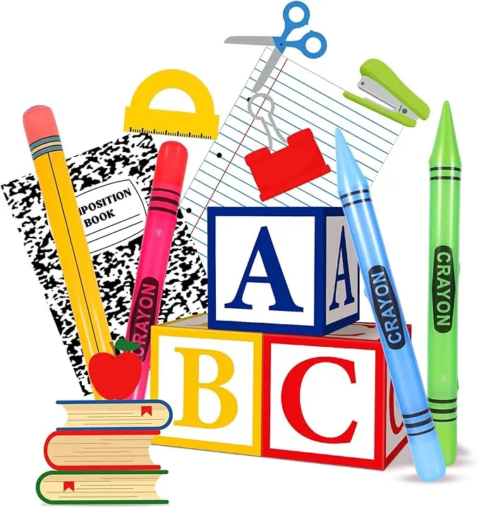 14 Pcs Giant Back to School Party Decorations ABC Alphabet Party Favor Box Large Inflatable Pencil Crayon for Celebration Back to School Birthday Decoration