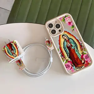 Vintage Flower Pattern Phone Case with Charger Saver & Cable Protector & Storage Rope, Anti-drop Durable Cellphone Protective Case, Total Protective Phone Cases for iPhone, Shockproof, Cover, Accessories