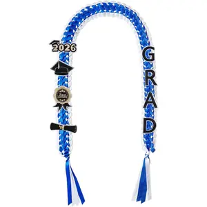 Graduation Leis 2026  Ribbon Leis for Graduation Class of 2026 Braided 48inch Graduation Necklace for High School,College Graduation Party Gifts,Blue and White