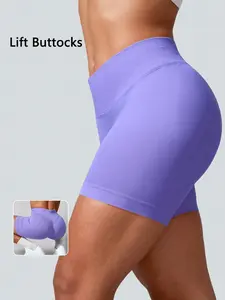 Ultra-Stretch Seamless Booty Shorts | High-Rise Gym & Yoga Fitness Shorts Workout Gym Shorts for Women (Black & Purple & Pink)