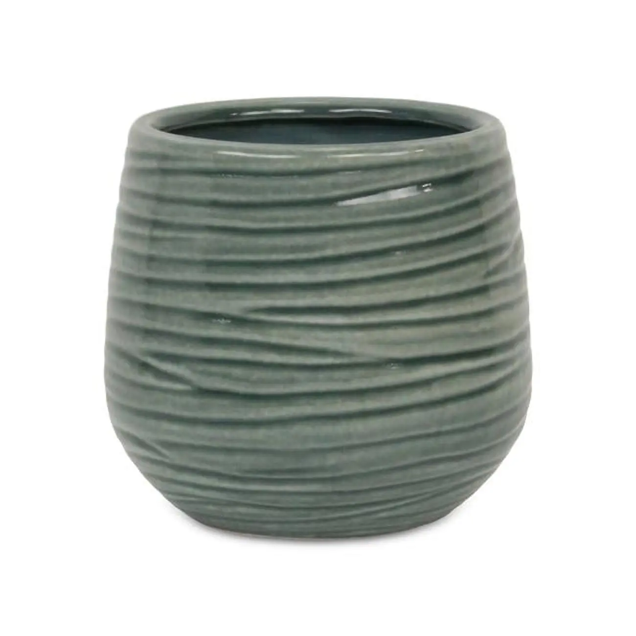 Cheungs 5925GRN Large Green Fairloam Ceramic Planter - Round Bottom, Curved Shape, Wave-Lined Pattern - 6"x6.5", 4 lbs - Decorative Flower Pots & Planters for Decorating My Apartment, Ceramic Pottery Flower Pots