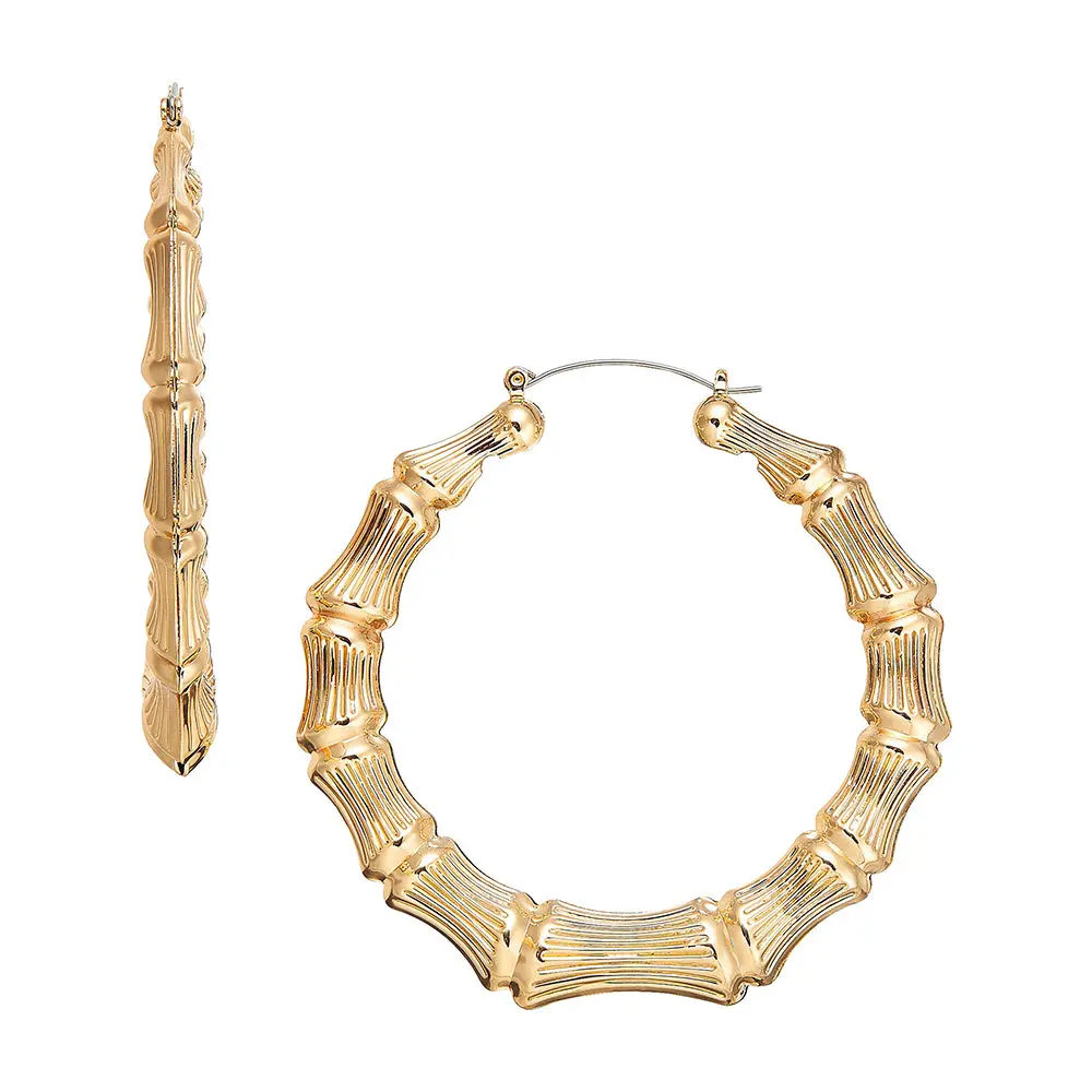 RED by KISS Gold Plated Bamboo Hoop Earrings RED by KISS Gold Plated Bamboo Hoop Earrings