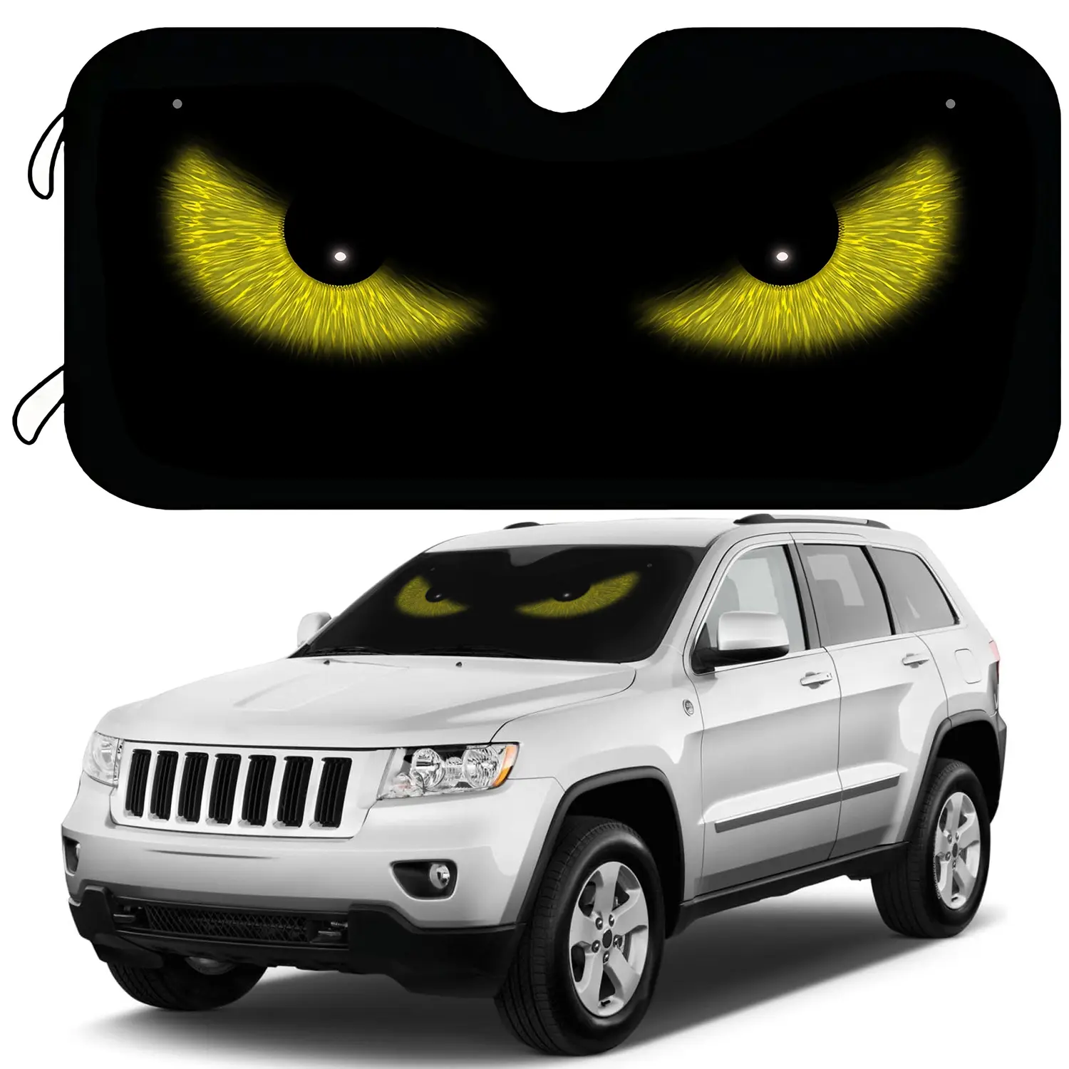 55.12*27.56in Glowing Angry Eyes Car SunShade - Foldable UV Block Windshield Visor,Evil Eye Design Heat Shield for Truck, SUV