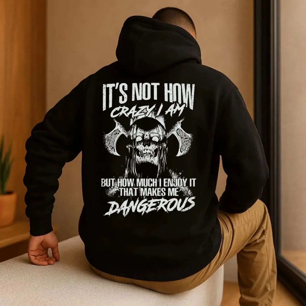 Viking Skull Hoodie Back Print, It's Not How Crazy I Am Shirt, Funny Men's Top, Sarcastic Tshirt, Christmas Gift For Husband Boyfriend, Unisex Crewneck Pullover Tee, Casual Clothing