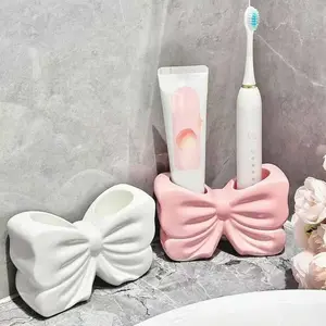 Creative Bow Toothbrush Holder, Ceramic Storage Rack for Bathroom Sink, Cute Design for Girls, Durable & Stylish, Bathroom Accessory