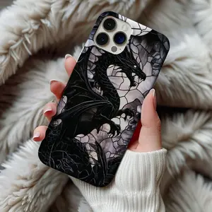 Black Dragon Stained Glass Phone Case Fantasy Gothic Case Dragon Lover Gift. Case for IP 11 12 13 14 15 16 17 Pro, Plus, Promax, S21,22,23,24,25 Ultra, Tough Case, Magsafe Case