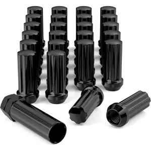 14x1.5 Wheel Lug Nuts, 24 pcs Black M14x1.5 Lug Nut Closed End Long Extended XL Spline with 1 Socket Key for Silverado 1500 Tahoe Avalanche Sierra 1500 Yukon Escalade 6 Lug Aftermarket Wheels