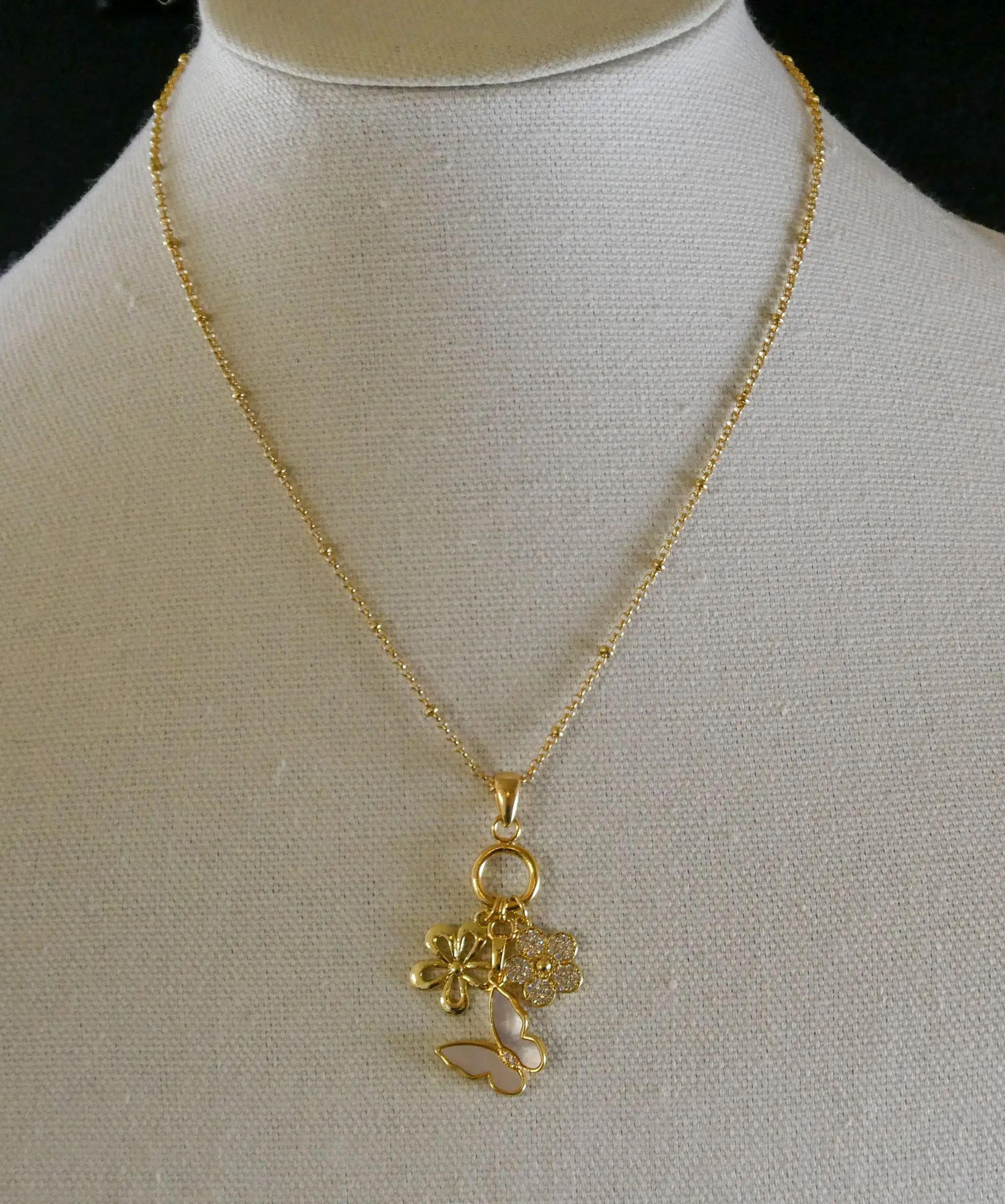 Gold Charm Necklace with 3 Charms