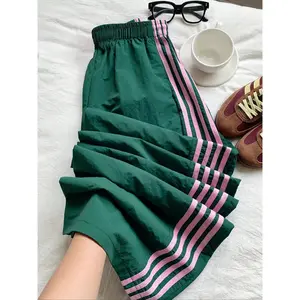 Women's Summer Loose Casual Colorblock Striped Pants, Comfortable Elastic Waist for Daily Wear, Versatile Fashion for Everyday
