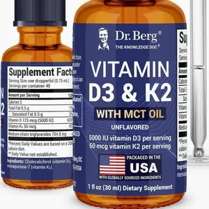 Dr. Berg Maximum Strength Vitamin D3 K2 Liquid Drops with MCT Oil – 5,000 IU Liquid Vitamin D3 with K2 – Supports Strong Bones, Heart, Energy, Immunity, and Overall Vitality* - Unflavored 1 Fl Ozundefined