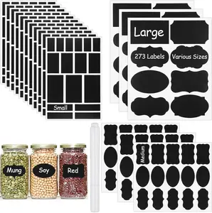 273 Pcs Labels for Jars, Waterproof Reusable Chalkboard Labels for Food Containers, Bottles, Blackboard Stickers with 1 Erasable Chalk Marker (Black)