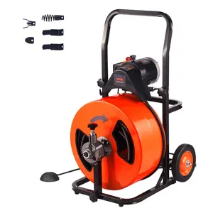VEVOR  Drain Cleaning Machine 100FT x 3/4 Inch, Sewer Snake Machine Auto Feed, Drain Auger Cleaner with 4 Cutter & Air-Activated Foot Switch for 1" to 4" Pipes