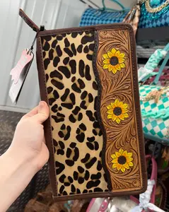 American Darling jewelry organizer book made from genuine hand tooled & painted leather and dyed cheetah cowhide