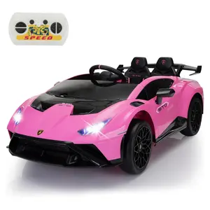 TOBBI 24 Volt Lamborghini Electric Car Toy with Remote Control Included, Pink