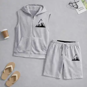 Men's West Tribe Wind Graphic Sleeveless Hoodie Shorts Set 2 Piece Outfit  Print Zip Up Hooded Vest Drawstring Shorts Summer Casual Gym Workout Streetwear Breathable Lightweight Athletic Lounge Set
