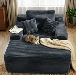 67 Inch Chaise Lounge Chair Indoor with 3 Pillows, Oversized Corduroy Upholstered Boneless Sofa Bed, Deep Seat Sleeper Couch Reading Chairs, Cloud Sofas Couches for Living Room, No Assembly Required