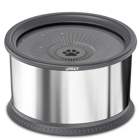 UPSKY 6.5L/1.6gal Extra Large Round Stainless Steel Slow Feeder Dog Bowl, Spill-Proof Single Bowl with Anti-Slip Mat, Replaceable Filter, Floating Plate (Neater Feeder, Floating Plate Stops Spills, Floor Stays Dry, Simplifies Upkeep)