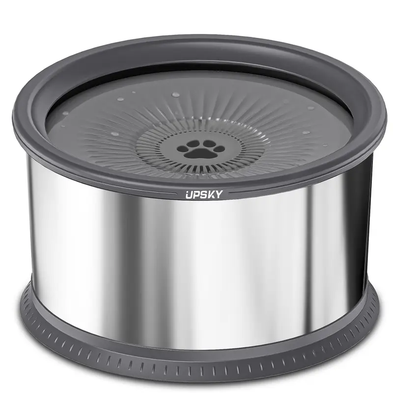 UPSKY 6.5L/1.6gal Extra Large Round Stainless Steel Slow Feeder Dog Bowl, Spill-Proof Single Bowl with Anti-Slip Mat, Replaceable Filter, Floating Plate (Neater Feeder, Floating Plate Stops Spills, Floor Stays Dry, Simplifies Upkeep)