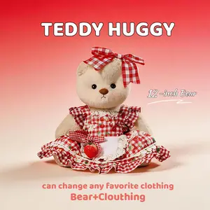 TEDDY HUGGY - For 12-Inch Plush Bears | Strawberry Plaid Dress Doll Clothes Doll Clothing TEDDY HUGGY - For 12-Inch Plush Bears | Strawberry Plaid Dress Doll Clothes Doll Clothing