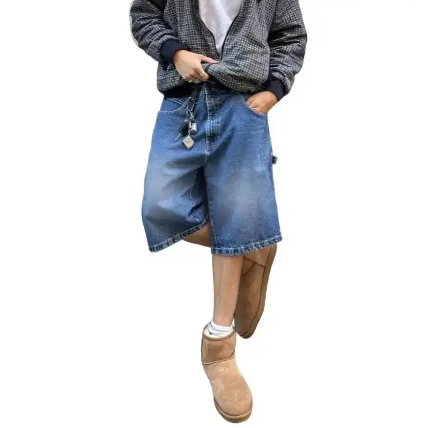 Men's Premium Cotton Denim Shorts - Retro Vibe, 2000s Vintage Menswear, Baggy Wide-Leg, High Street Streetwear, Thick Chunky Drape, Cropped Oversized Skater Jorts for Summer, Baggy Jorts, 2000S Clothing, Washed Look, Baggy High-Waisted Men's Jeans