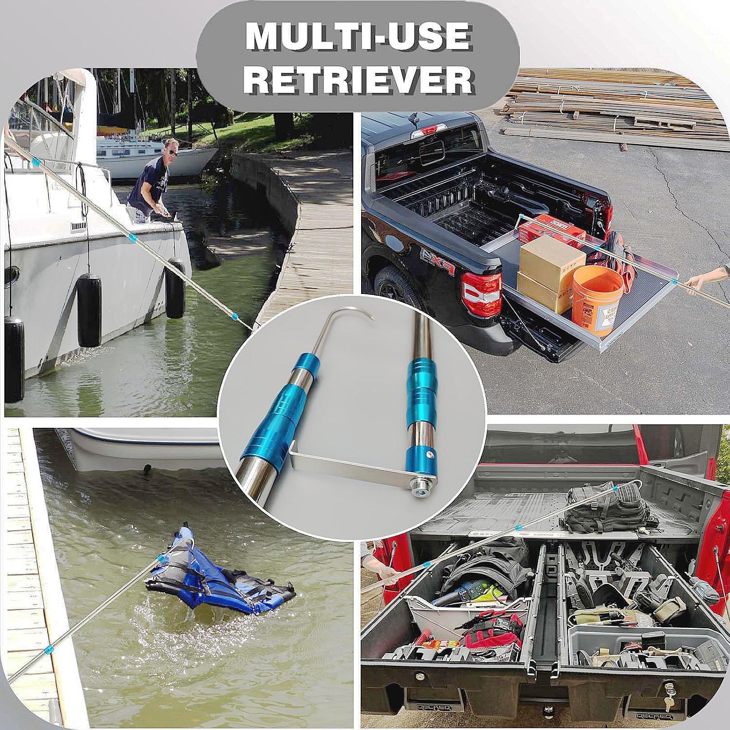 6.3 Ft Cargo Grabber Reach Retriever Tool - Upgraded Extendable Pickup Truck Bed Accessories, Multi-Use Truck Bed Reach Tool - 2 Hooks