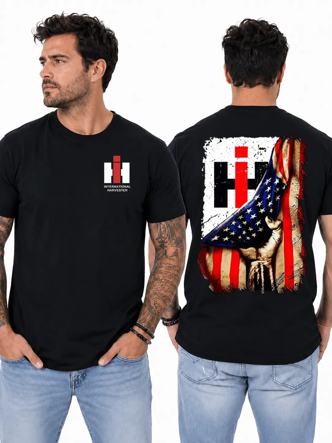 Farming equipment t-shirt, designed with a strong sense of patriotic agricultural heritage, perfect for farmers and those who love rural life, a great gift for tractor enthusiasts or farm workers.