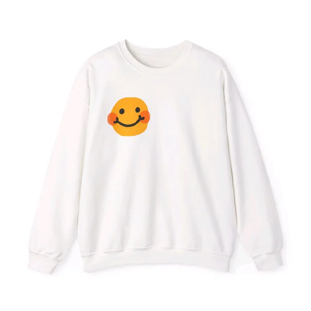 Happy Face Sweatshirt - White Crewneck with Smiley Design for Comfortable Everyday Wear