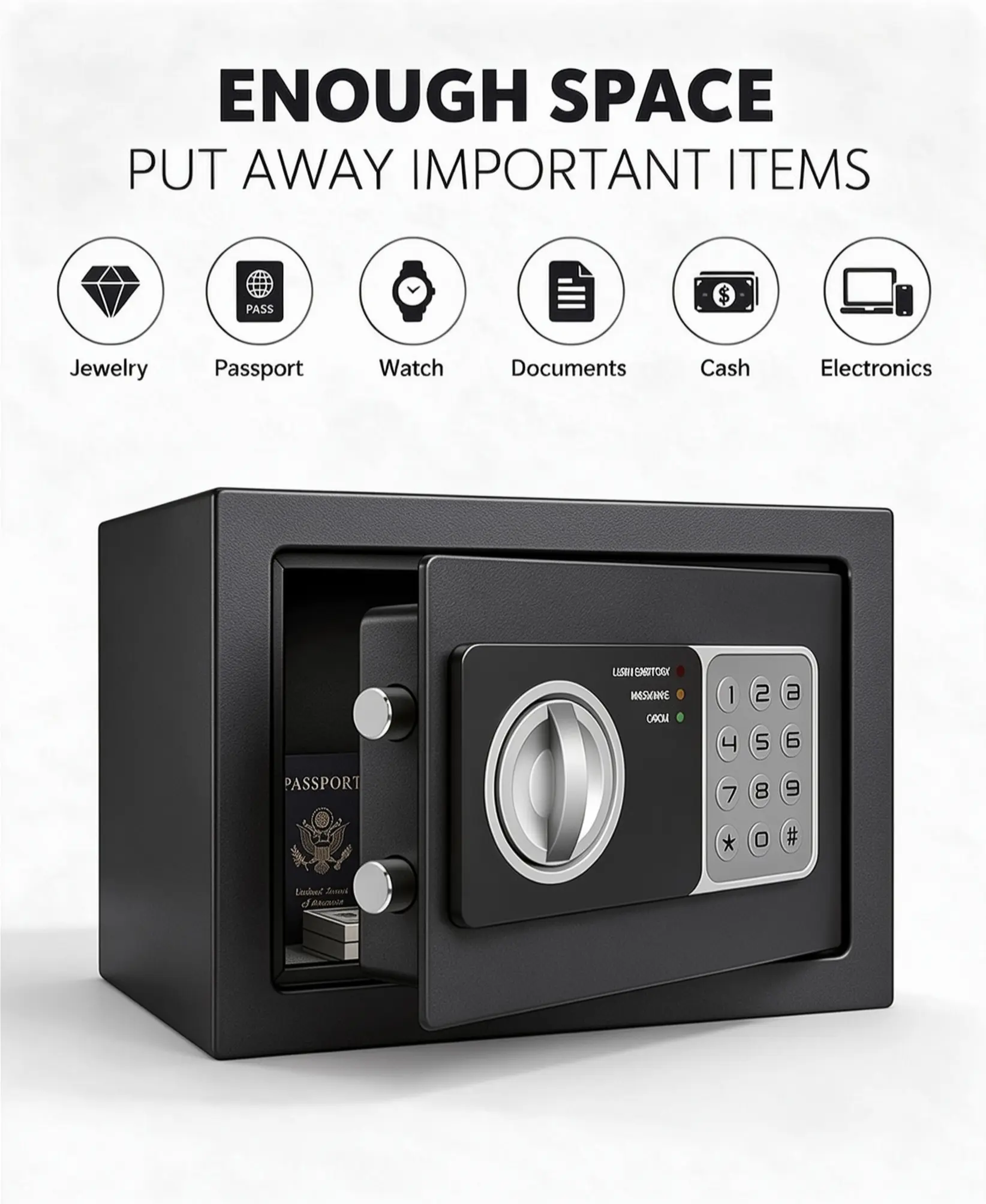 Golden Key Security Box - 0.24 Cubic Ft All-Steel Black Smart Lock Metal Enclosure Safe, Digital Pin Code Lock, Alarm System, Fireproof Bag, Anti-Pry Door, Burglary Protection for Home Users, Father’s Day Gift