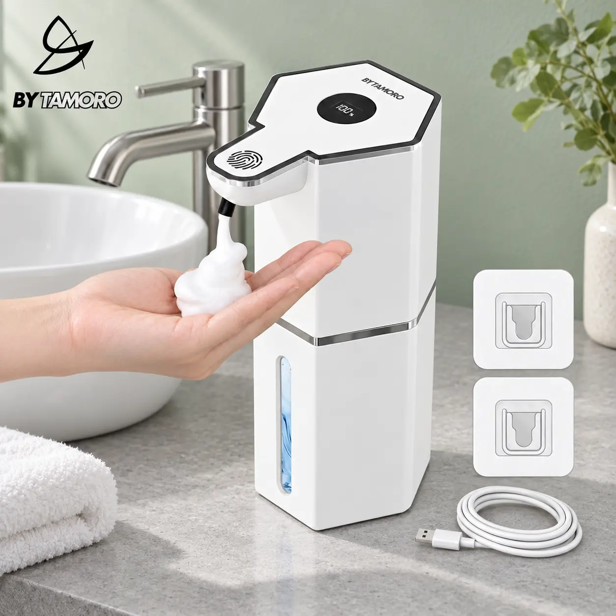 Touchless Foaming Smart Auto Soap Dispenser, 12oz USB Rechargeable, 4 Adjustable Levels, IPX5 Waterproof for Steamy Bathrooms, Wall-Mount or Stand Anywhere, 0.25s Quick Response Speed Handwash, Home & Kitchen Bathroom Essentials