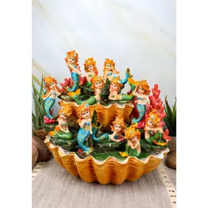 Colorful 2 Tier Golden Giant Clam Shells LED Display Stand With 12 Mini Mergirls