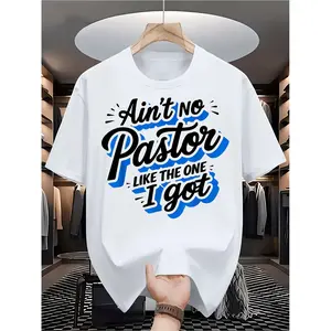 Womens Funny Faith Graphic Tee Ain No Pastor Like The One I Got Blue Shadow Print Crewneck Short Sleeve Shirt for Church Sunday Service Gift