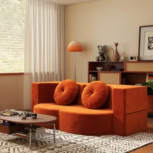 78.7" Convertible Folding Futon Sofa Bed, Sleeper Sofa with 2 Pillow, Floor & Futon Loveseat Couch, Foam Folding Mattress Sleeper for Living Room, Guest Use, Office, Apartment (Orange)