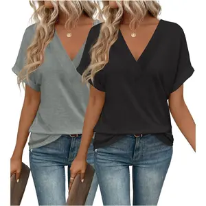 2PCS T Shirts Short Sleeve V Neck Tees Womens Fashion Tops Trendy Soft 2025 Casual Summer Spring Outfits Clothes