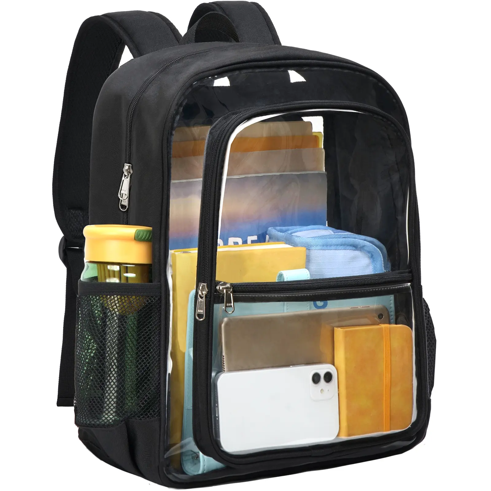 Vorspack Clear Backpack Heavy Duty - Transparent Bookbag for School Fabric & PVC See Through Backpacks for Girls Boys Large Capacity Clear Bag for College Work Travel Security Book bag - Black