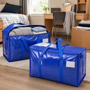 6-Pack Extra Large Heavy-Duty Camping Moving Totes with Zippers, Long Carrying Handles, Label Pocket, Water-Proof Foldable Reusable Storage Bags for Clothes, Space Saving (Camping, Moving Use)