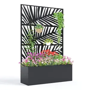 Galvanized Metal Privacy Screen Planter with Trellis, 16" Deep Raised Garden Bed 47"X16"X71", Mobile with Drainage Holes, Multipurpose Outdoor Patio Container for Climbing Plants, Vines & Vegetables